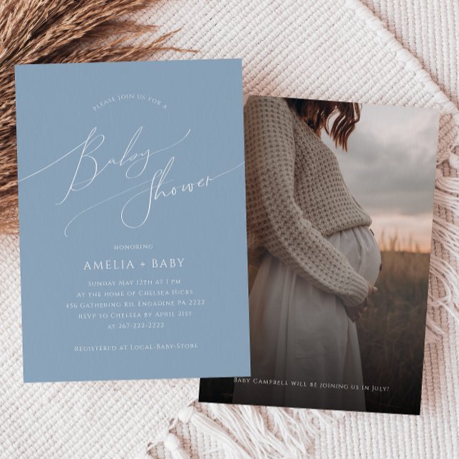 Whimsical Dusty Blue | Photo Baby Shower Invitation (Creator Uploaded)