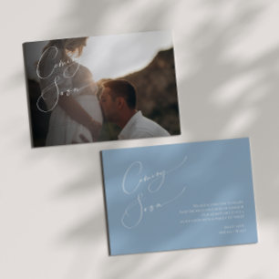 Whimsical Dusty Blue Pregnancy Announcement