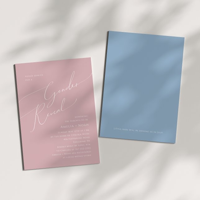 Whimsical Dusty Pink/Blue Baby Gender Reveal  Invitation (Creator Uploaded)
