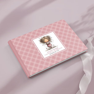 Whimsical dusty pink toddler girl 4th birthday guest book