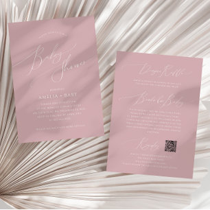 Whimsical Dusty Rose   All in One Baby Shower Invitation