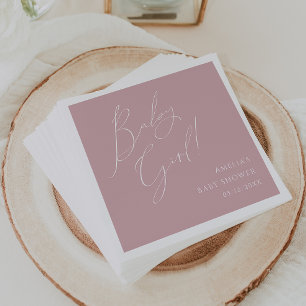 Whimsical Dusty Rose Baby Girl Baby Shower Napkin