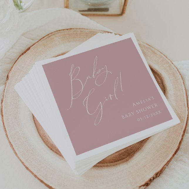 Whimsical Dusty Rose Baby Girl Baby Shower Napkin (Creator Uploaded)