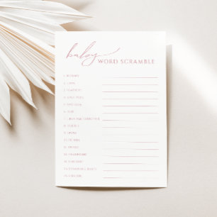 Whimsical Dusty Rose Baby Word Scramble Card