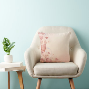 Whimsical Dusty Rose Heart Cascade Abstract Cushion