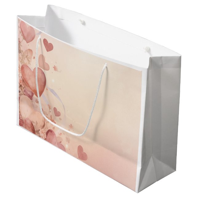 Whimsical Dusty Rose Heart Cascade Abstract Large Gift Bag (Front Angled)