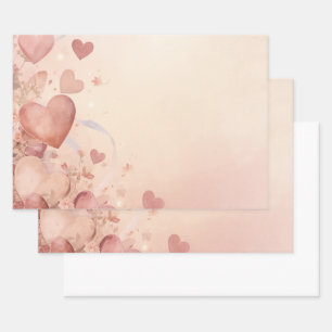 Whimsical Dusty Rose Heart Cascade Abstract Wrapping Paper Sheet