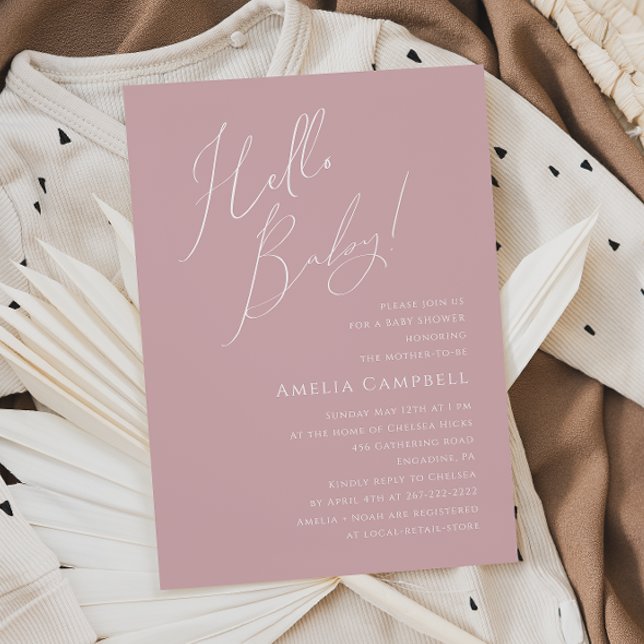 Whimsical Dusty Rose Hello Baby! Baby Shower Invitation (Creator Uploaded)