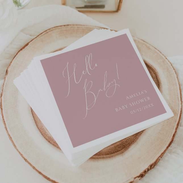 Whimsical Dusty Rose Hello Baby Shower Napkins (Creator Uploaded)