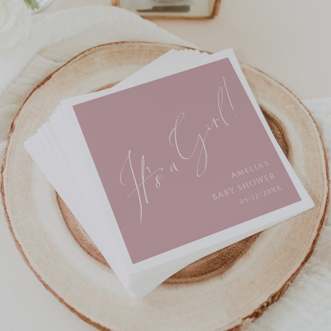 Whimsical Dusty Rose It's A Girl Baby Shower Napkin (Creator Uploaded)