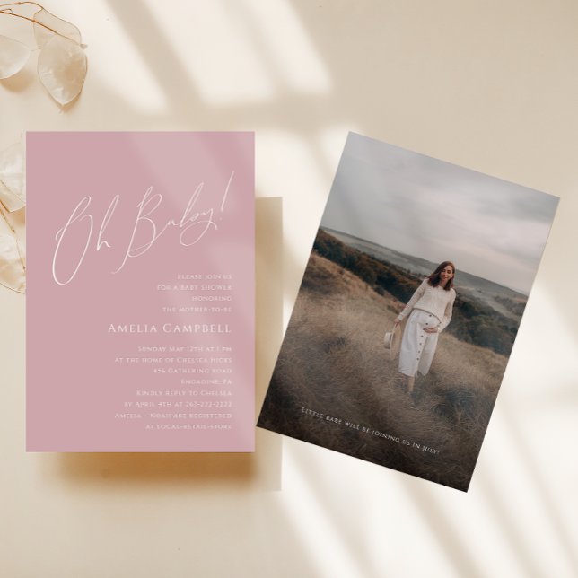 Whimsical Dusty Rose Oh Baby! Photo Baby Shower  Invitation (Creator Uploaded)