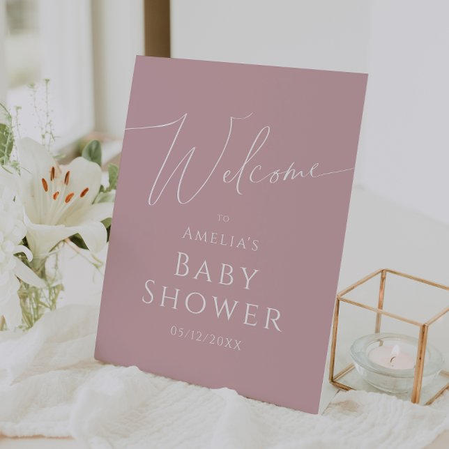 Whimsical Dusty Rose Welcome Baby Shower Pedestal Sign (Creator Uploaded)