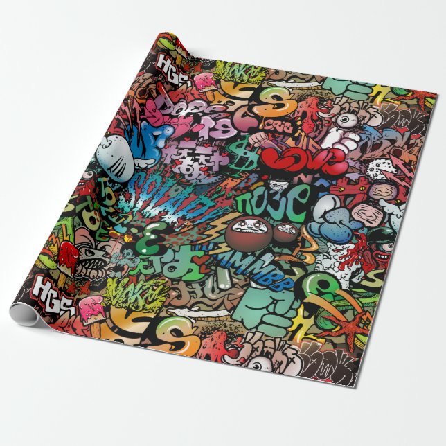 Whimsical dynamic street art Graffiti art pattern Wrapping Paper (Unrolled)