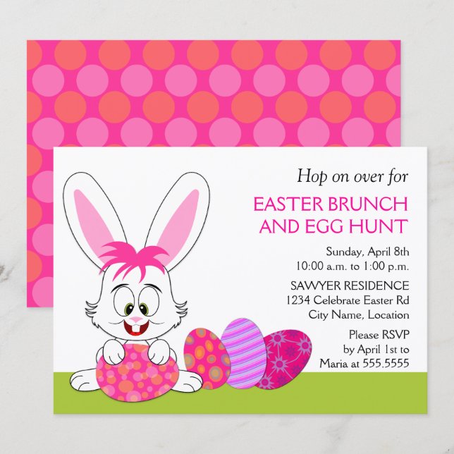 Whimsical Easter Bunny and Eggs Party Invitation (Front/Back)