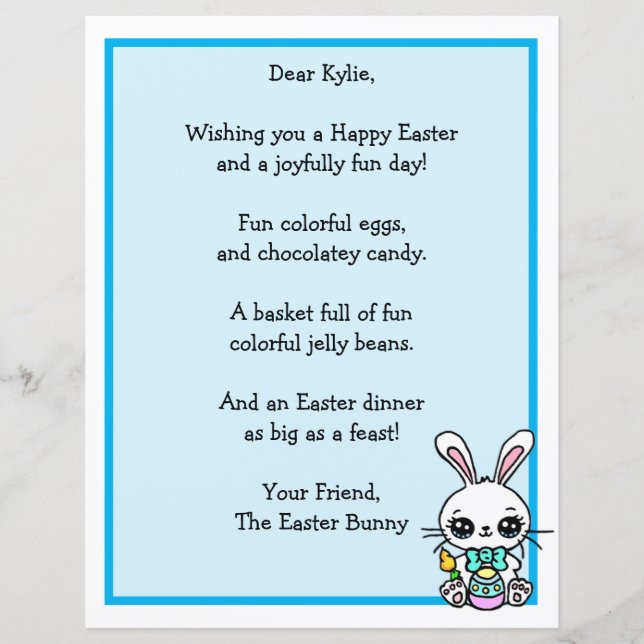 Whimsical Easter Bunny and Poem Kid's Letter Game (Front)