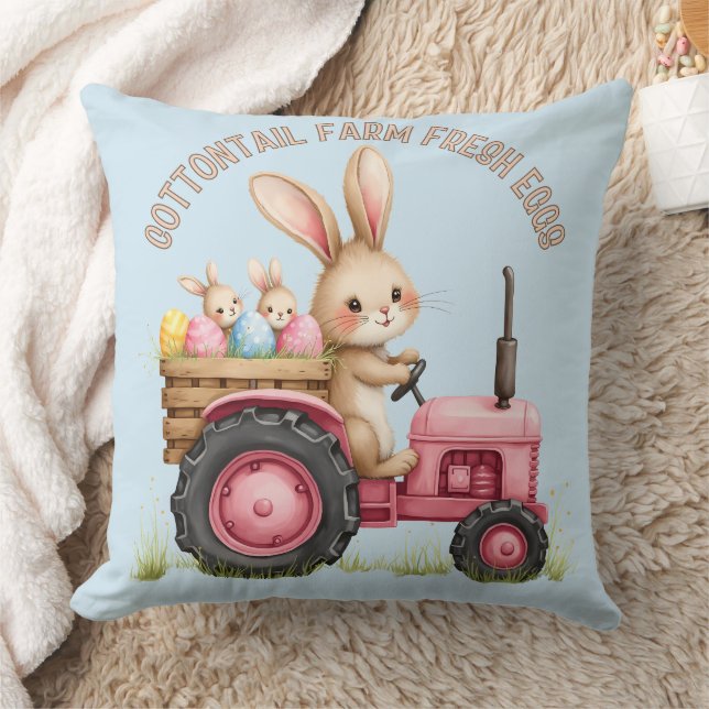 Whimsical Easter Bunny Farm Vintage Tractor Cushion (Blanket)