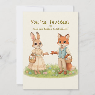 Whimsical Easter Bunny & Fox Party Invitation