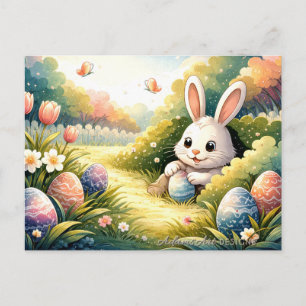 Whimsical Easter Bunny Garden Holiday Postcard
