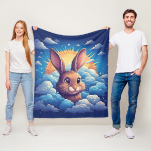 Whimsical Easter Bunny Surrounded By Clouds Fleece Blanket
