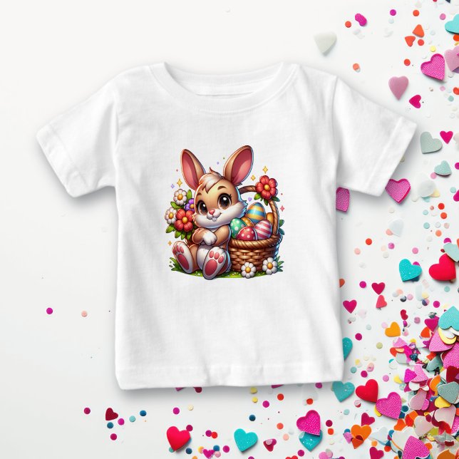  Whimsical Easter Bunny with Basket Personalised Baby T-Shirt (Creator Uploaded)