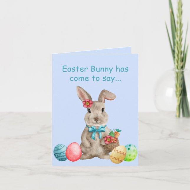 Whimsical Easter Bunny With Coloured Eggs   Card (Front)