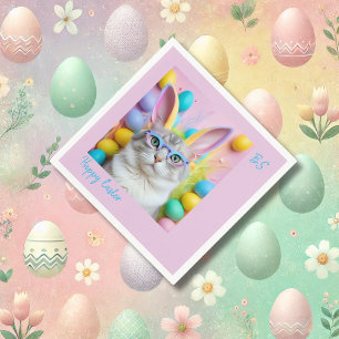 Whimsical Easter Cat with Bunny Ears Napkin