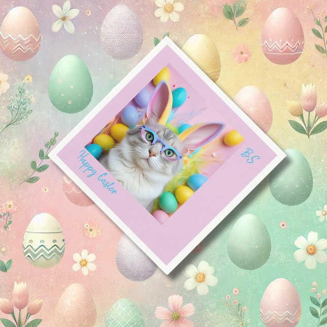 Whimsical Easter Cat with Bunny Ears Napkin (Creator Uploaded)