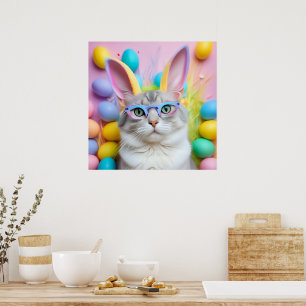 Whimsical Easter Cat with Bunny Ears Poster