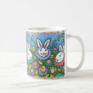 WHIMSICAL EASTER EGG GARDEN, BUNNY RABBIT FLOWERS COFFEE MUG