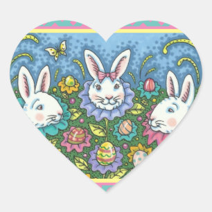 WHIMSICAL EASTER EGG GARDEN, BUNNY RABBIT FLOWERS  HEART STICKER