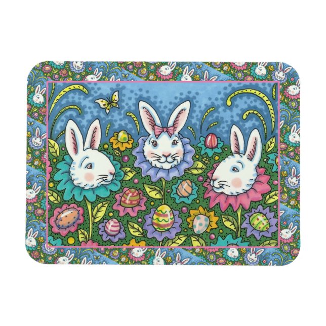 WHIMSICAL EASTER EGG GARDEN, BUNNY RABBIT FLOWERS MAGNET (Horizontal)