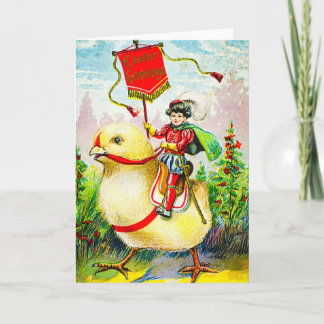 Whimsical Easter Greetings: Rider on Giant Chick Card