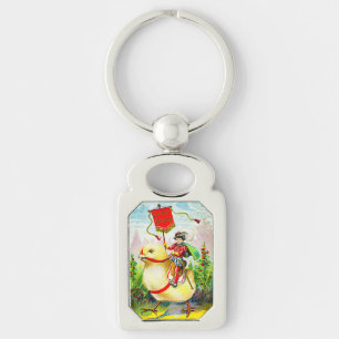 Whimsical Easter Greetings: Rider on Giant Chick Key Ring