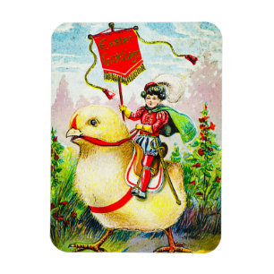 Whimsical Easter Greetings: Rider on Giant Chick Magnet