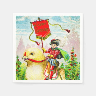 Whimsical Easter Greetings: Rider on Giant Chick Napkin