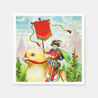 Whimsical Easter Greetings: Rider on Giant Chick Napkin