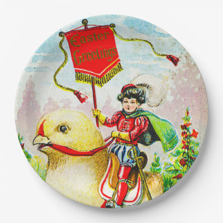 Whimsical Easter Greetings: Rider on Giant Chick Paper Plate