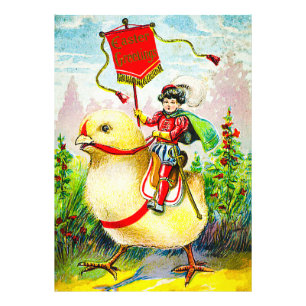 Whimsical Easter Greetings: Rider on Giant Chick Photo Print