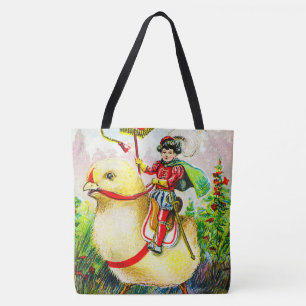 Whimsical Easter Greetings: Rider on Giant Chick Tote Bag