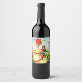 Whimsical Easter Greetings: Rider on Giant Chick Wine Label