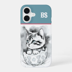 whimsical Easter Kitten in Floral Eggshell iPhone 16 Case