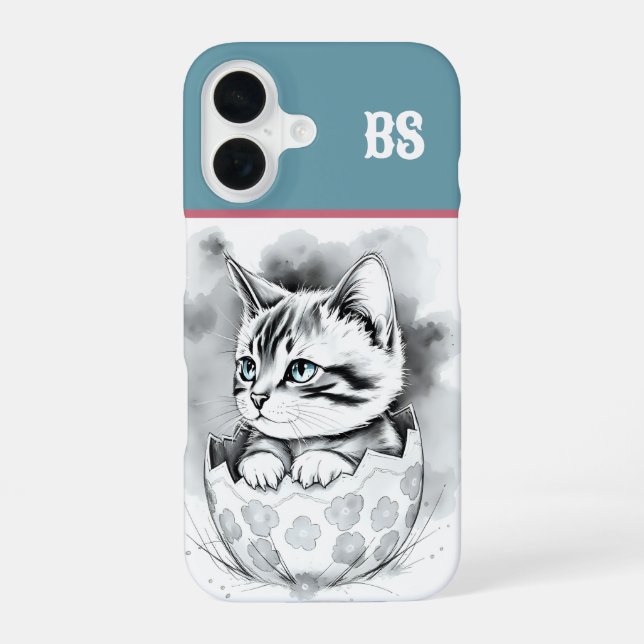 whimsical Easter Kitten in Floral Eggshell  iPhone 16 Case (Back)