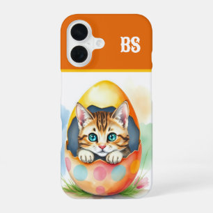 whimsical Easter Kitten in Floral Eggshell iPhone 16 Case