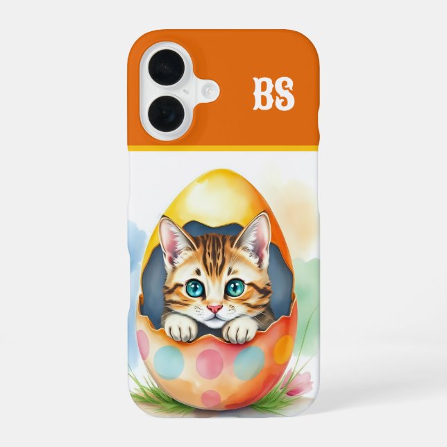 whimsical Easter Kitten in Floral Eggshell  iPhone 16 Case (Back)
