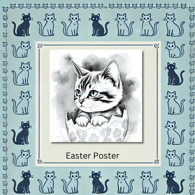 whimsical Easter Kitten in Floral Eggshell  Poster (Creator Uploaded)