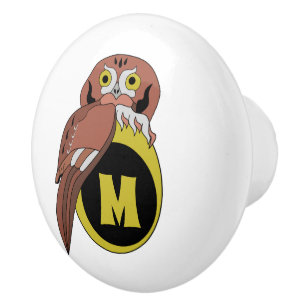 Whimsical Eastern Screech Owl Monogram Ceramic Knob