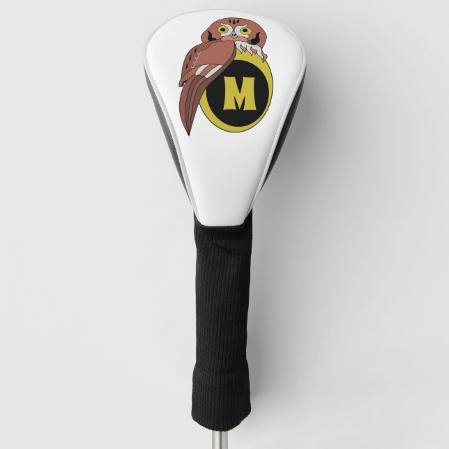 Whimsical Eastern Screech Owl Monogram Golf Head Cover (Front)