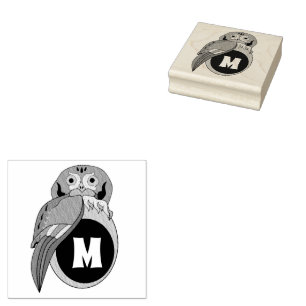 Whimsical Eastern Screech Owl Monogram Rubber Stamp