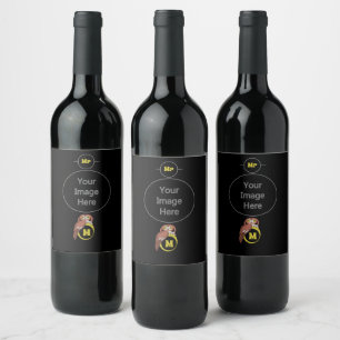 Whimsical Eastern Screech Owl Monogram Wine Label