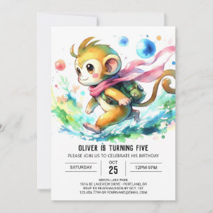 Whimsical Editable Monkey Birthday Invitation